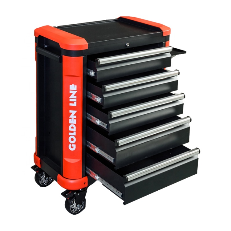 Workshop Tools Trolley - for·5 Drawers Black and Red Metal