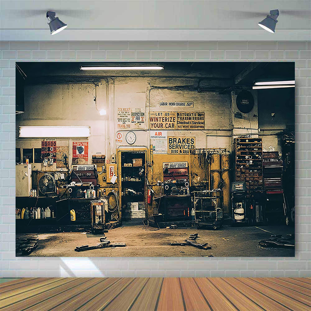 Retro Car Repairs Backdrop Too - Workshop Tools Photos recension och pris